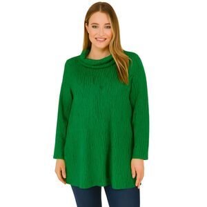 Ali Miles Textured Knit Cowlneck Tunic XL Green Dolman Button Detail BOHO Artsy